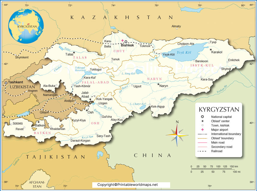 Labeled Map of Kyrgyzstan with States, Capital & Cities 3 Labeled Map of Kyrgyzstan with States