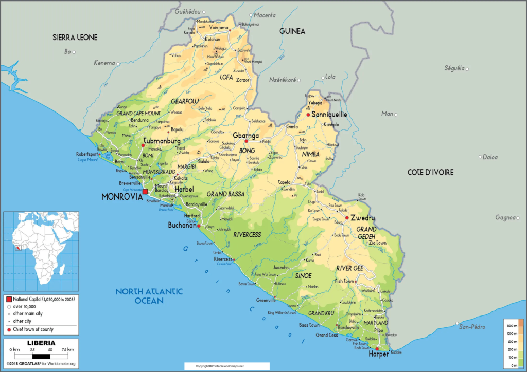 Labeled Map of Liberia with States, Capital & Cities 2 Labeled Map of Liberia