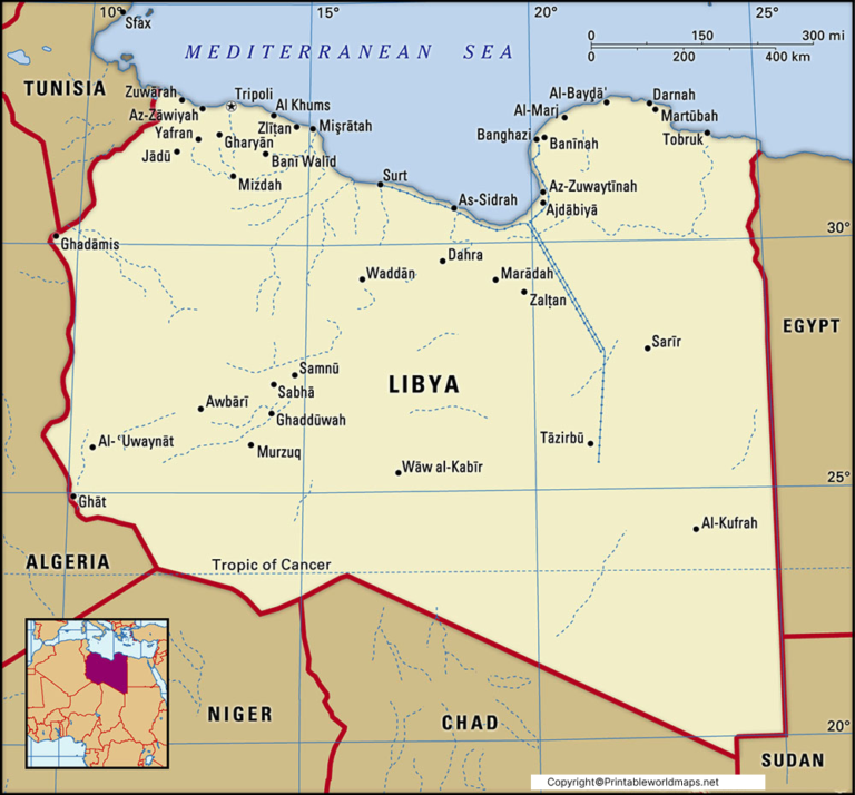 Labeled Map of Libya wih State