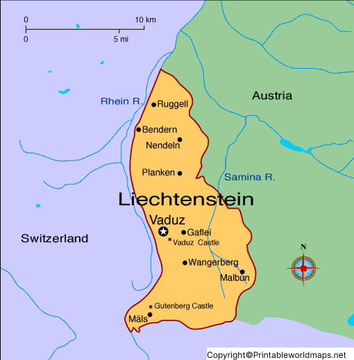Labeled Map of Liechtenstein with States, Capital & Cities 5 Labeled Map of Liechtenstein with Capital