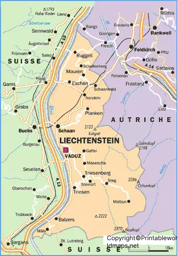Labeled Map of Liechtenstein with States, Capital & Cities 2 Labeled Map of Liechtenstein