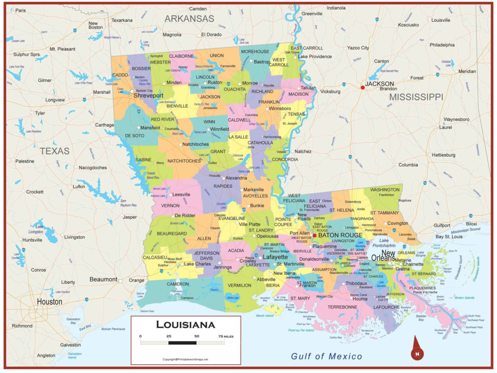 Labeled Map of Louisiana with Capital & Cities 2 Labeled Map of Louisiana