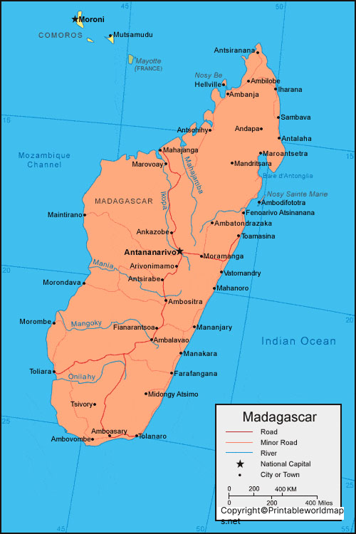Labeled Map of Madagascar with States, Capital & Cities 4 Labeled Map of Madagascar with Cities