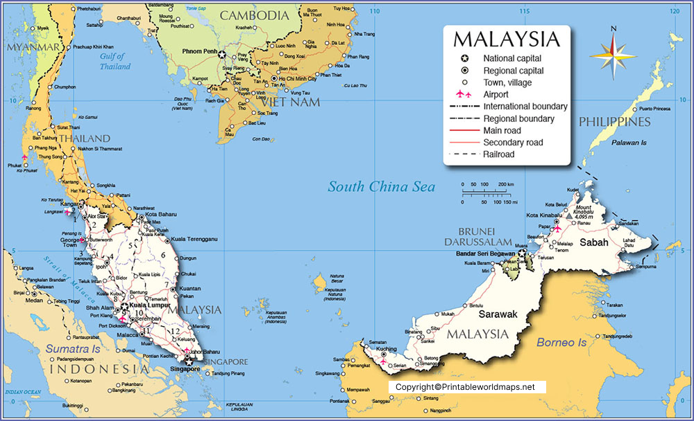 Labeled Map of Malaysia with States, Capital & Cities 2 Labeled Map of Malaysia