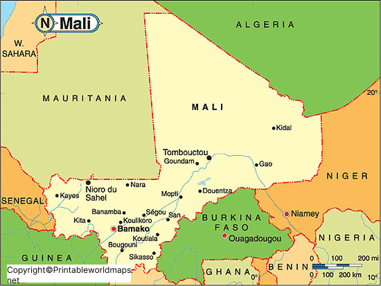 Labeled Map of Mali with States, Capital & Cities 3 Labeled Map of Mali State
