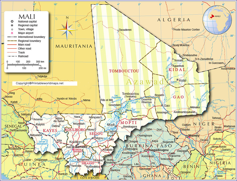 Labeled Map of Mali with States, Capital & Cities 2 Labeled Map of Mali