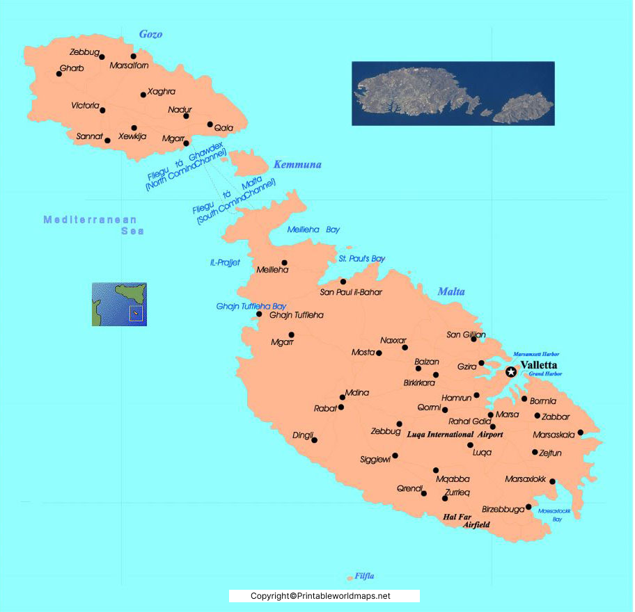Labeled Map of Malta with States, Capital & Cities 3 Labeled Map of Malta with State