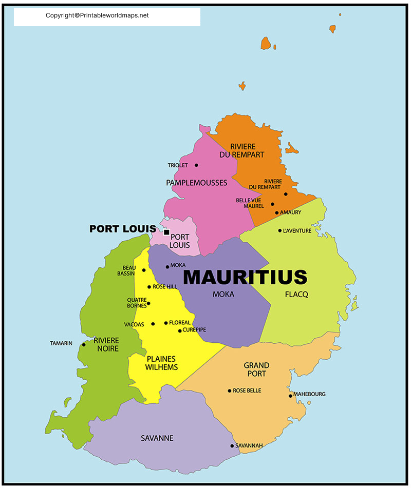 Labeled Map of Mauritius with States, Capital & Cities 4 Labeled Map of Mauritius with Cities