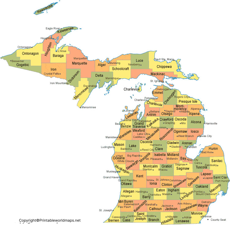 Labeled Map of Michigan with Capital & Cities 4 Labeled Map of Michigan With Cities