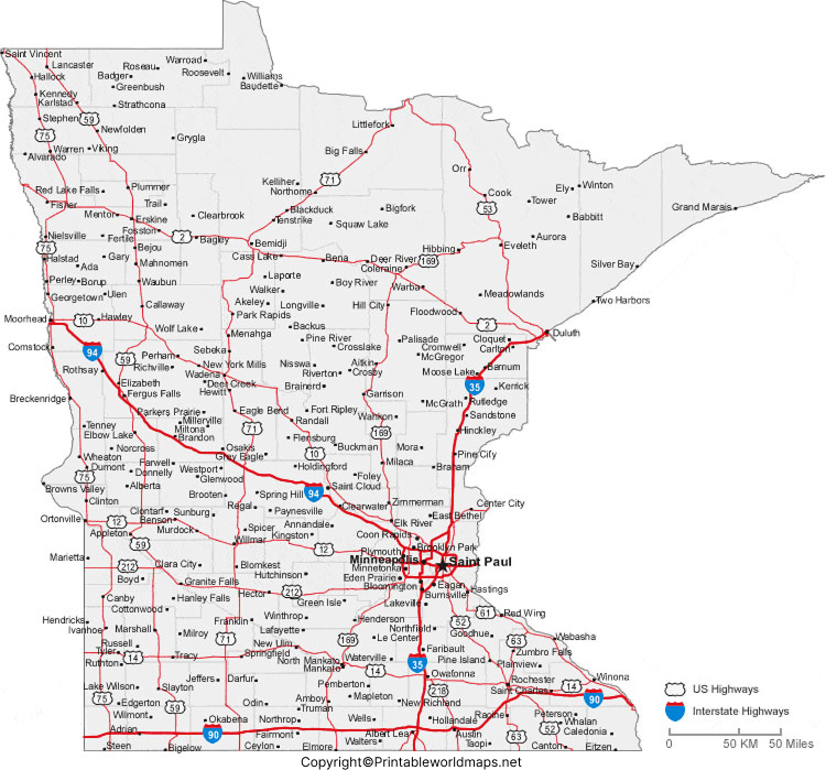 Labeled Map of Minnesota with Capital & Cities 4 Labeled Map of Minnesota with Cities