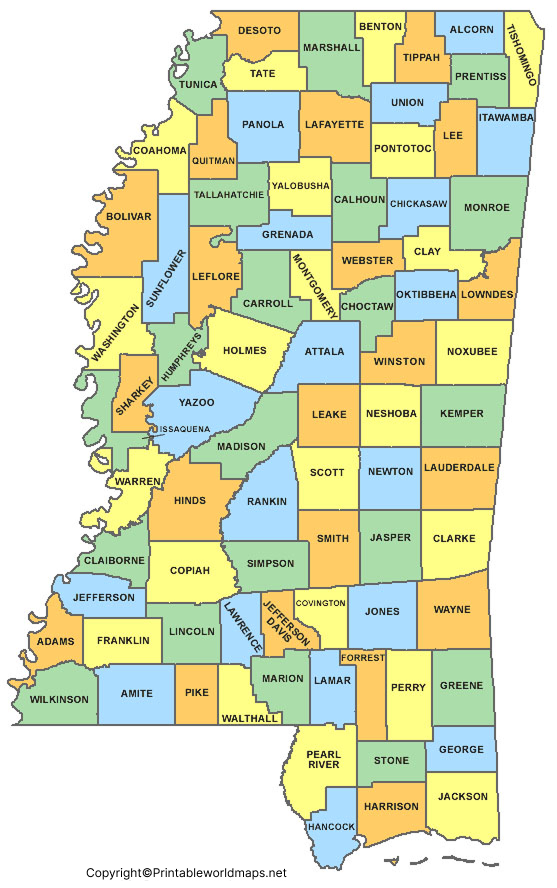 Labeled Map of Mississippi with Capital & Cities 3 Labeled Map of Mississippi with State
