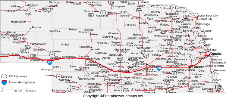 Labeled Map of Nebraska with Capital & Cities 4 Labeled Map of Nebraska with Cities