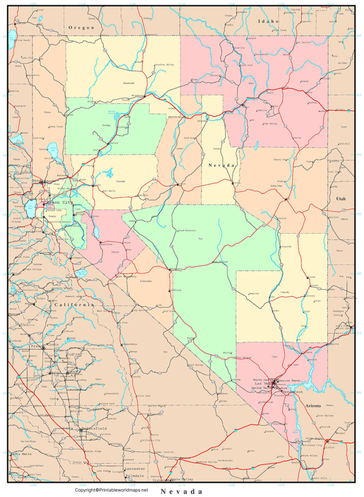 Labeled Map of Nevada with Capital & Cities 2 Labeled Map of Nevada