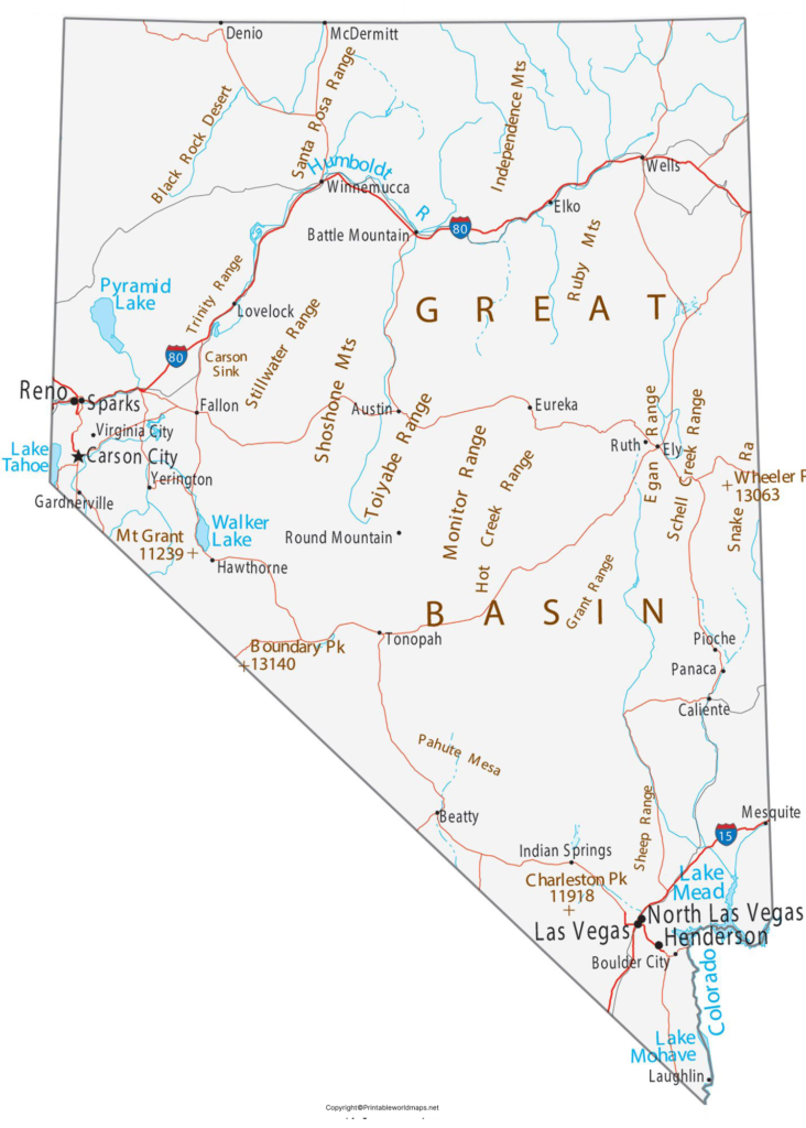 Labeled Map of Nevada with Capital & Cities 4 Labeled Map of Nevada with Cities