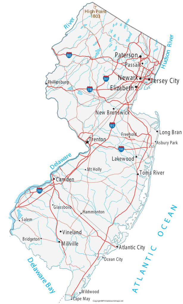 Labeled Map of New Jersey with Capital & Cities 4 Labeled Map of New Jersey with Cities