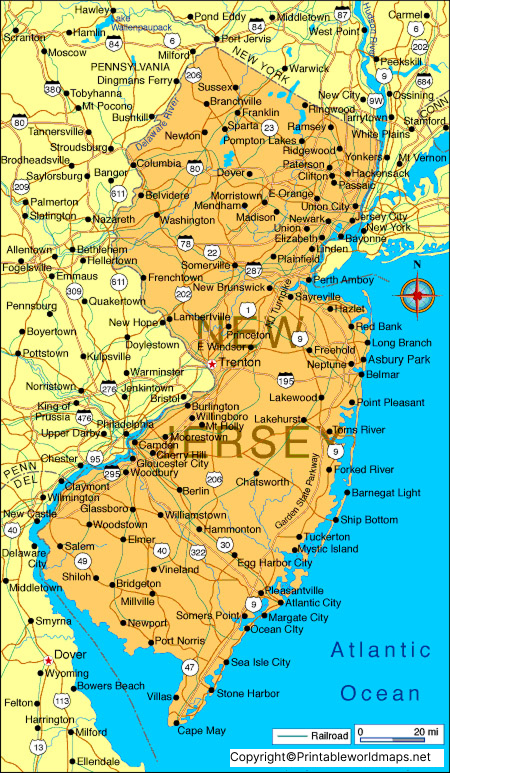 Labeled Map of New Jersey with Capital & Cities 2 Labeled Map of New Jersey