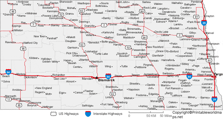 Labeled Map of North Dakota with Capital & Cities 4 Labeled Map of North Dakota with Cities