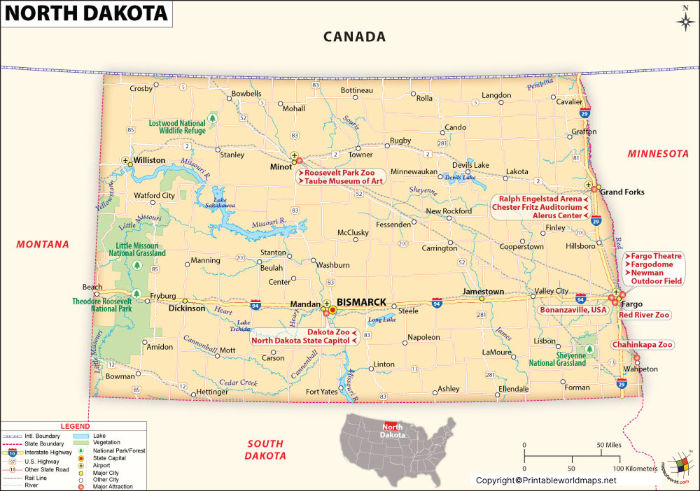 Labeled Map of North Dakota with Capital & Cities 2 Labeled Map of North Dakota