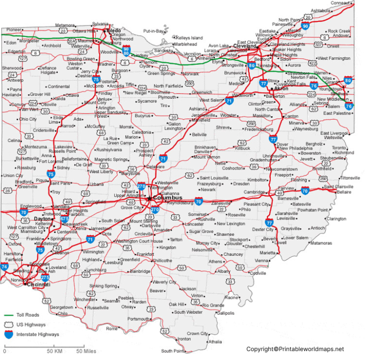 Labeled Map of Ohio with Capital & Cities