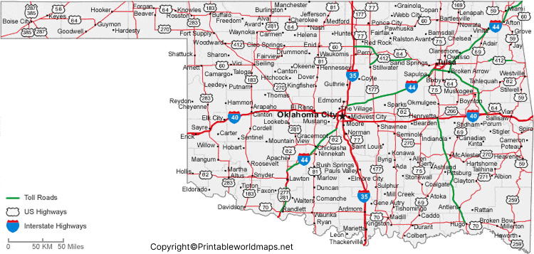 Labeled Map of Oklahoma with Capital & Cities 4 Labeled Map of Oklahoma with Cities