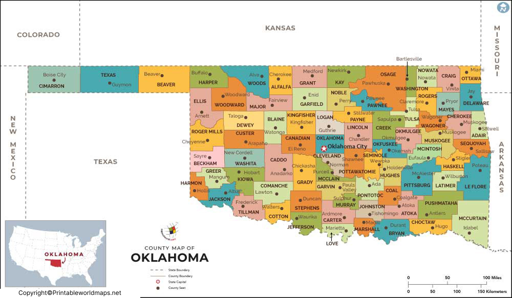 Labeled Map of Oklahoma with Capital & Cities 2 Labeled Map of Oklahoma