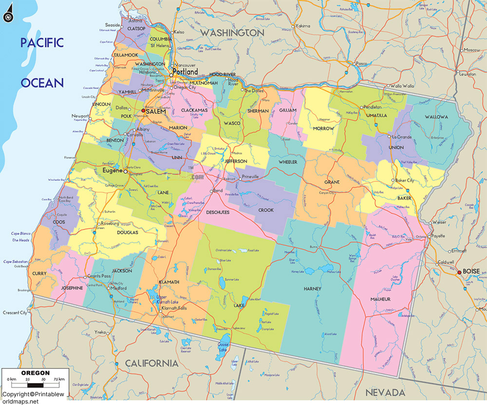 Labeled Map of Oregon with Capital & Cities 2 Labeled Map of Oregon