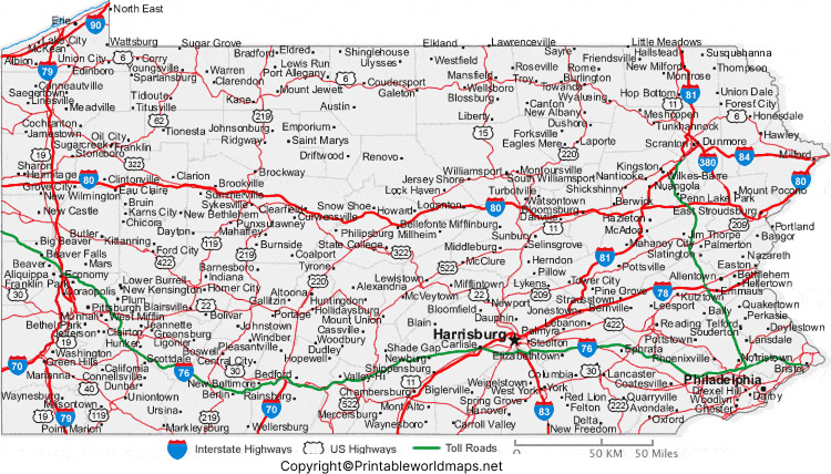 Labeled Map of Pennsylvania with Capital & Cities 4 Labeled Map of Pennsylvania with Cities