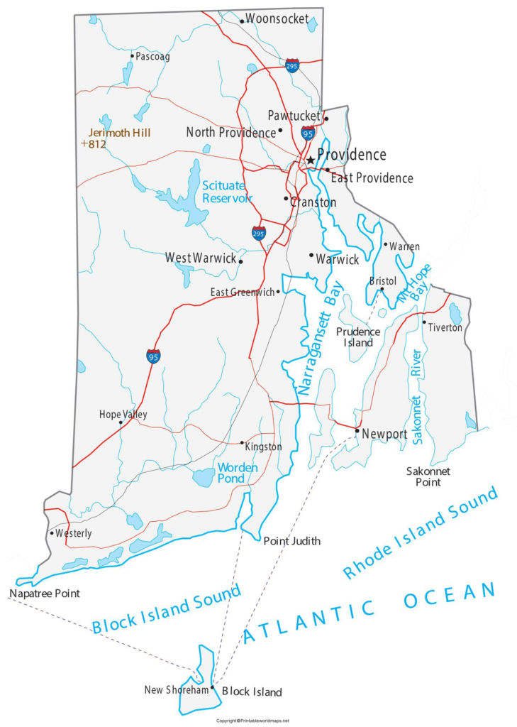Labeled Map of Rhode Island with Capital & Cities 4 Labeled Map of Rhode Island with Cities
