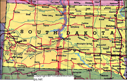 Labeled Map of South Dakota with Capital & Cities 3 Labeled Map of South Dakota with State