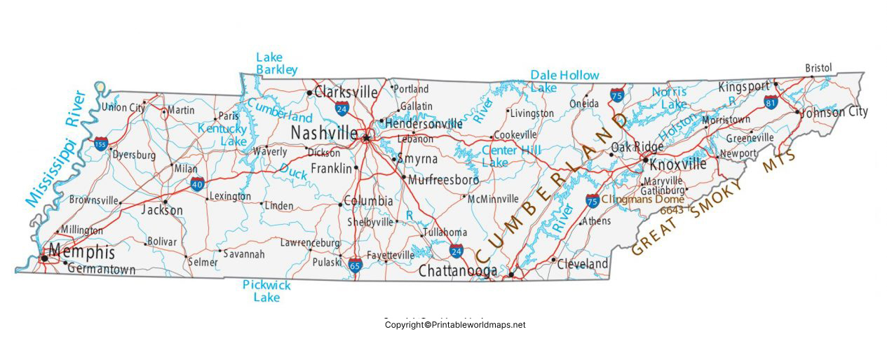 Tenna Map Labeled Map of Tennessee with Capital & Cities for Easy Use