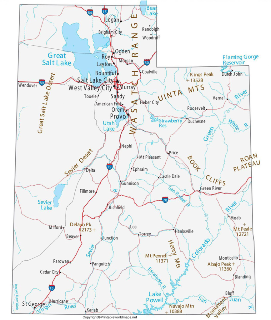Labeled Map of Utah with Capital & Cities 4 Labeled Map of Utah with Cities
