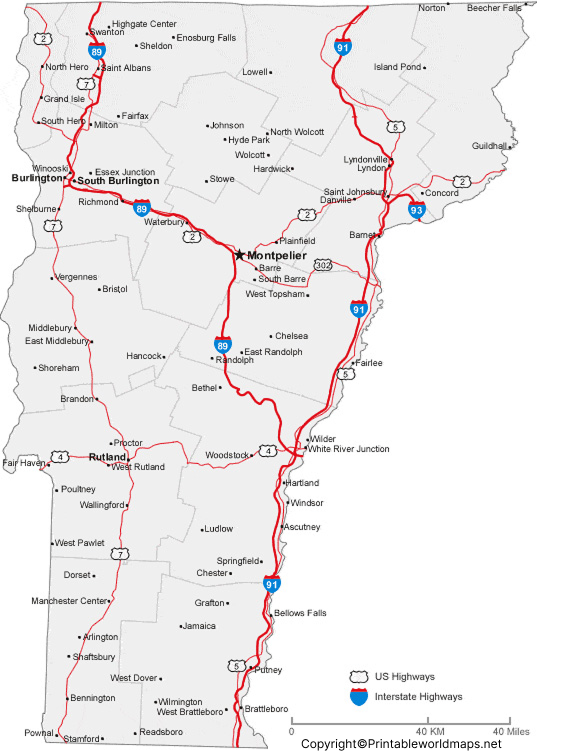 Labeled Map of Vermont with Capital & Cities 4 Labeled Map of Vermont with Cities