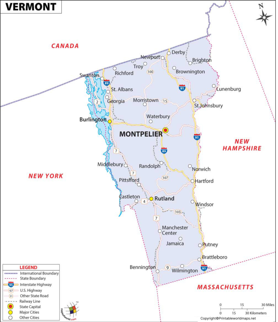 Labeled Map of Vermont with Capital & Cities 3 Labeled Map of Vermont with State
