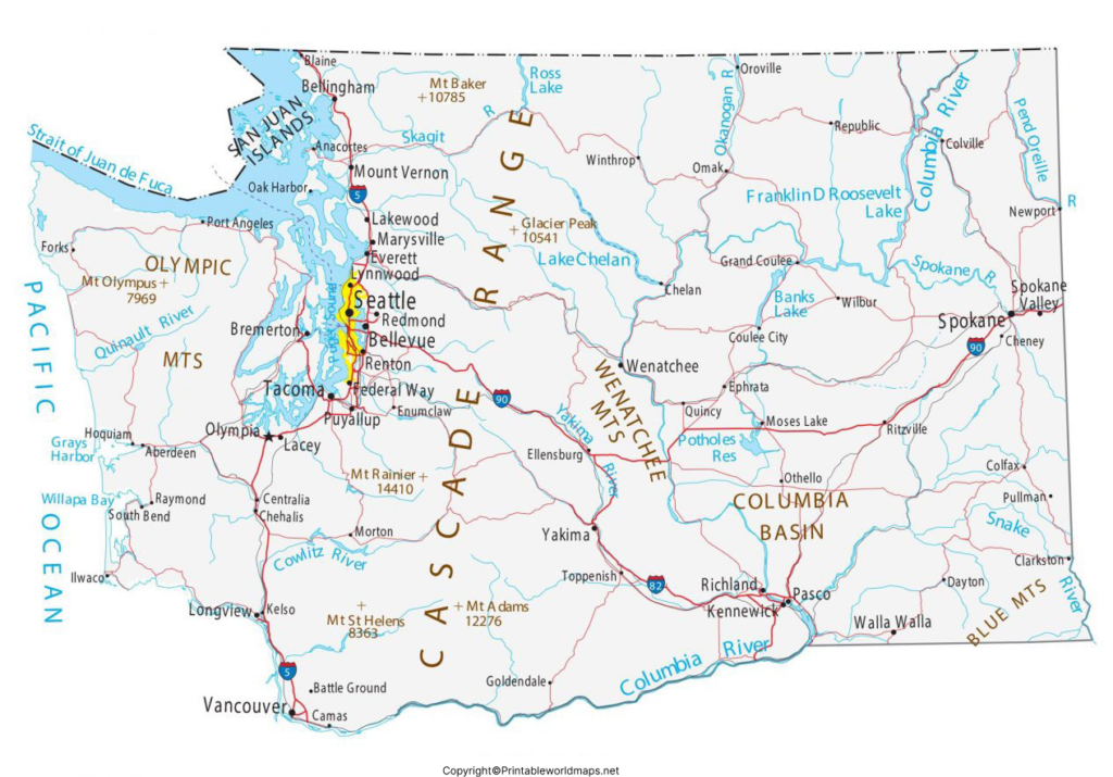 Labeled Map of Washington with Capital & Cities 4 Labeled Map of Washington with Cities