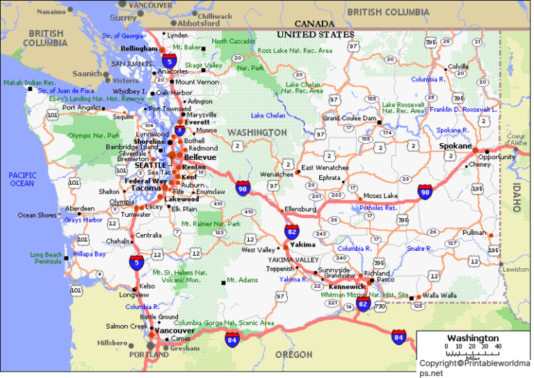 Labeled Map of Washington with State