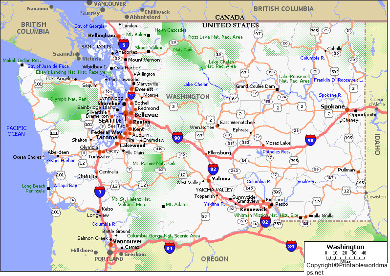 Labeled Map of Washington with Capital & Cities 3 Labeled Map of Washington with State