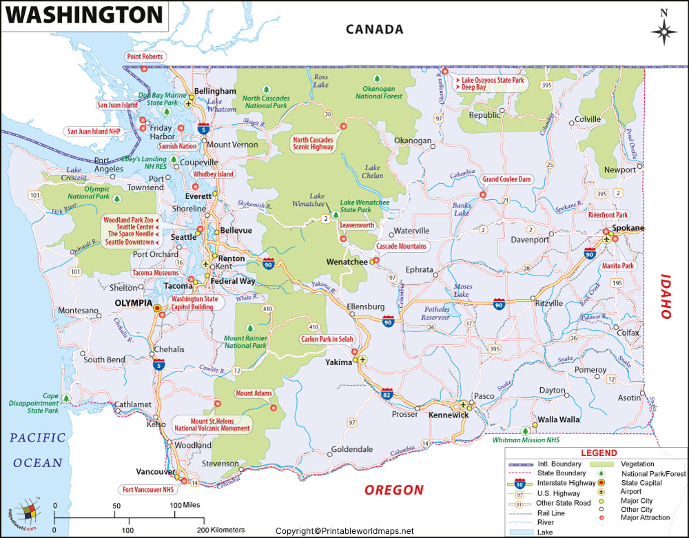 Labeled Map of Washington with Capital & Cities 2 Labeled Map of Washington