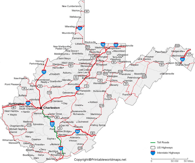 Labeled Map of West Virginia with Capital & Cities 4 Labeled Map of West Virginia with Cities