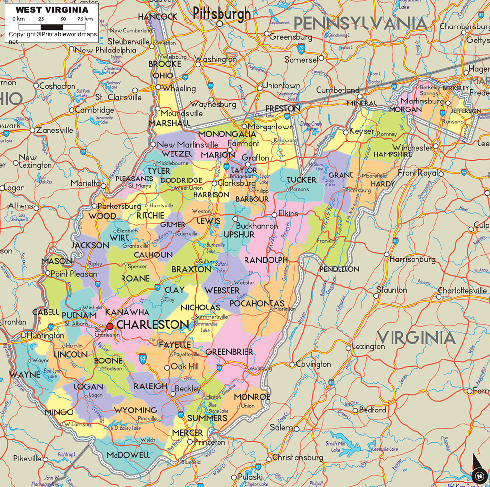 Labeled Map of West Virginia with Capital & Cities 2 Labeled Map of West Virginia