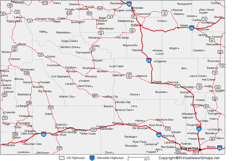 Labeled Map of Wyoming with Capital & Cities 4 Labeled Map of Wyoming with Cities