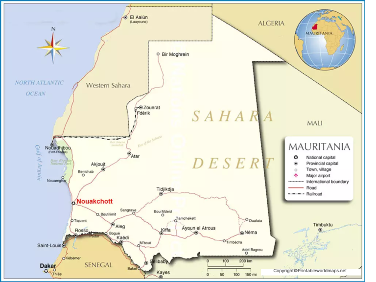 Labeled Mauritania Map with Capital