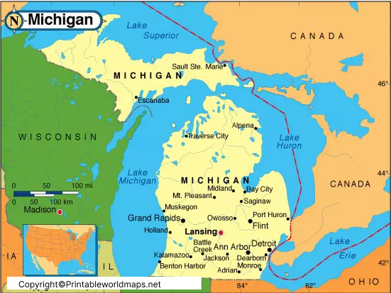 Labeled Map of Michigan with Capital & Cities 5 Labeled Michigan Map with Capital