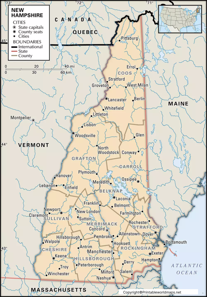 Labeled Map of New Hampshire with Capital & Cities 5 Labeled New Hampshire Map with Capital