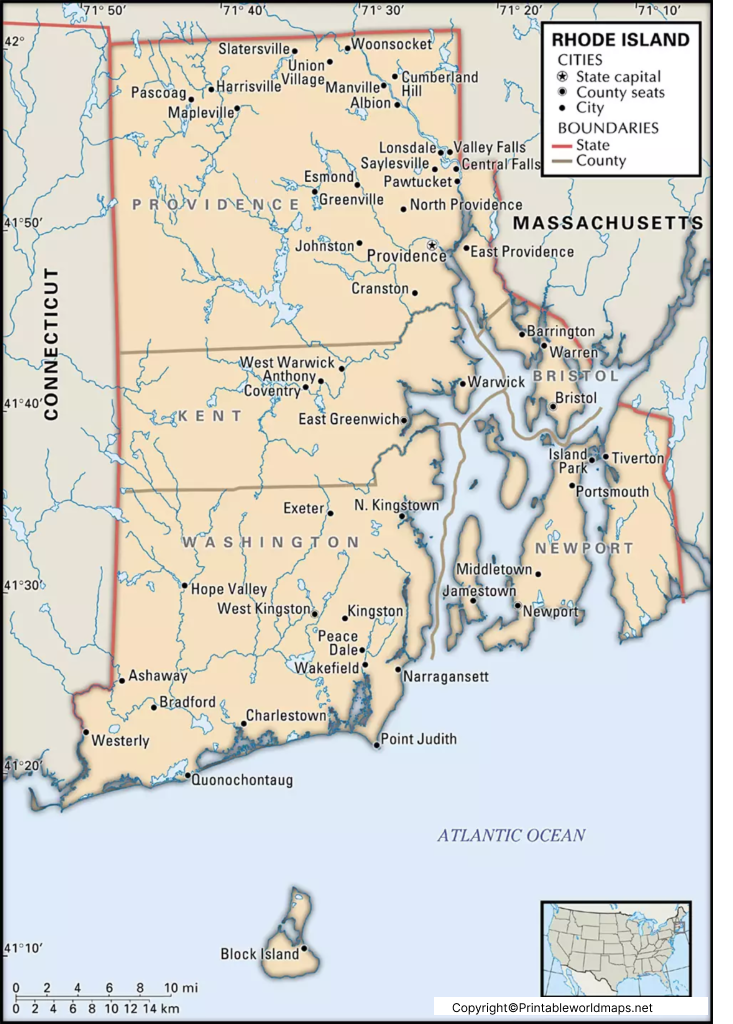 Labeled Map of Rhode Island with Capital & Cities 5 Labeled Rhode Island Map with Capital