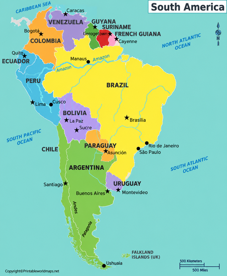 Labeled Map of South America