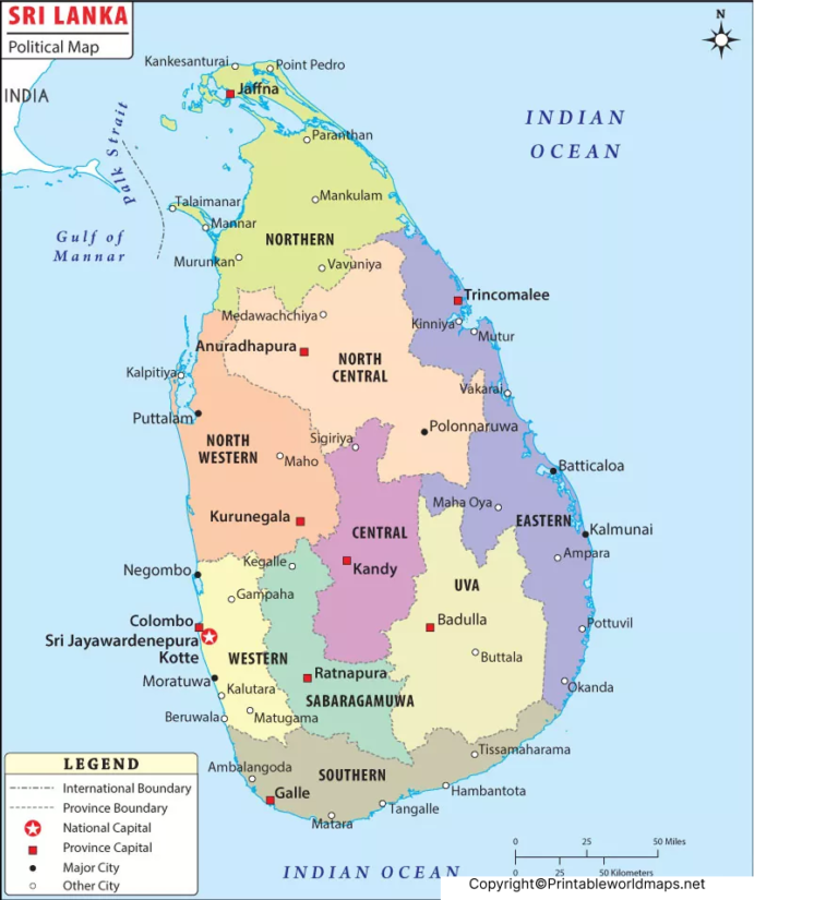 Labeled Sri Lanka Map with Capital