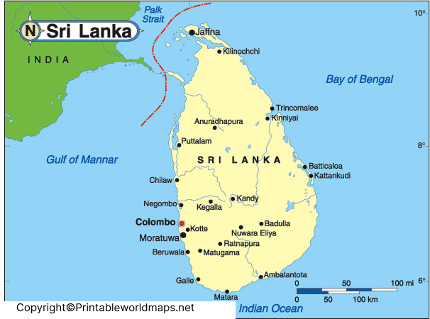 Labeled Map of Sri Lanka with States, Cities & Capital 3 Labeled Sri Lanka Map with States