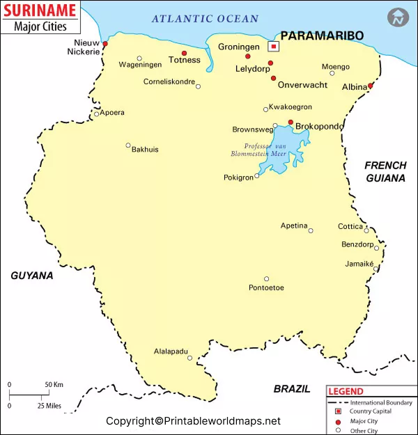 Labeled Map of Suriname with States, Cities & Capital 5 Labeled Suriname Map with Capitals