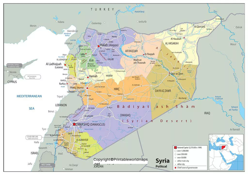 Labeled Map of Syria with States, Cities & Capital 5 Labeled Syria Map with Capital