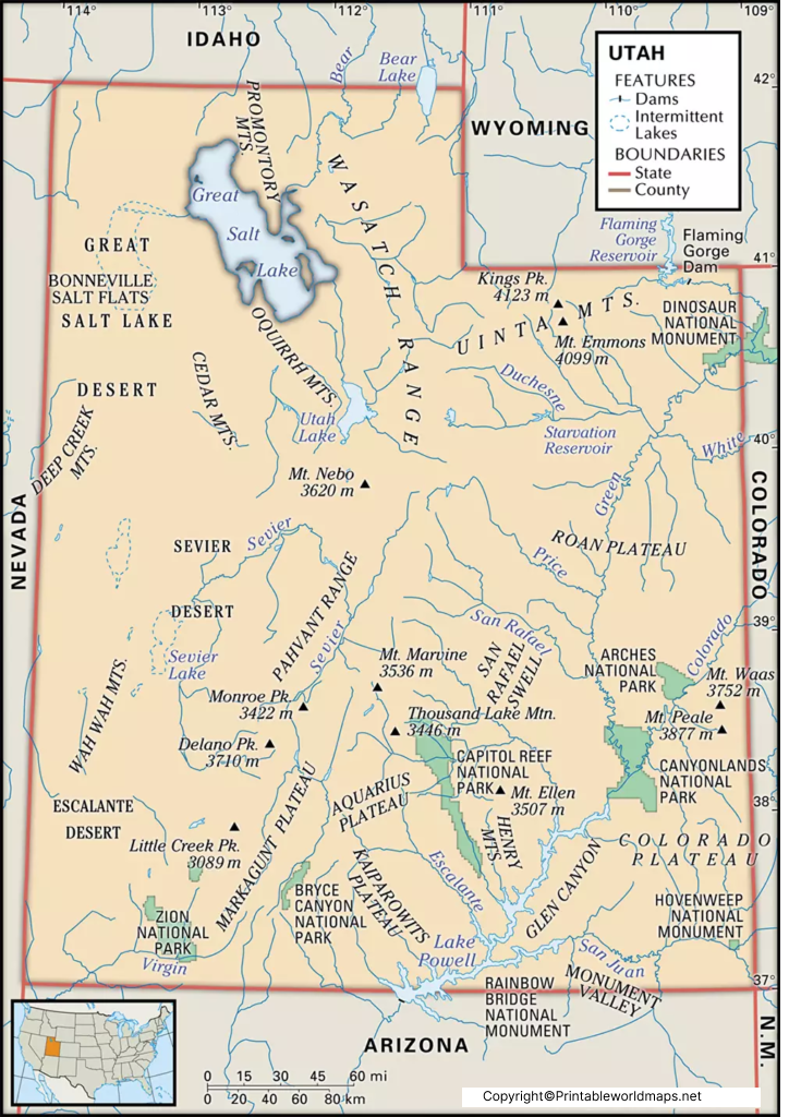 Labeled Map of Utah with Capital & Cities 5 Labeled Utah Map with Capital